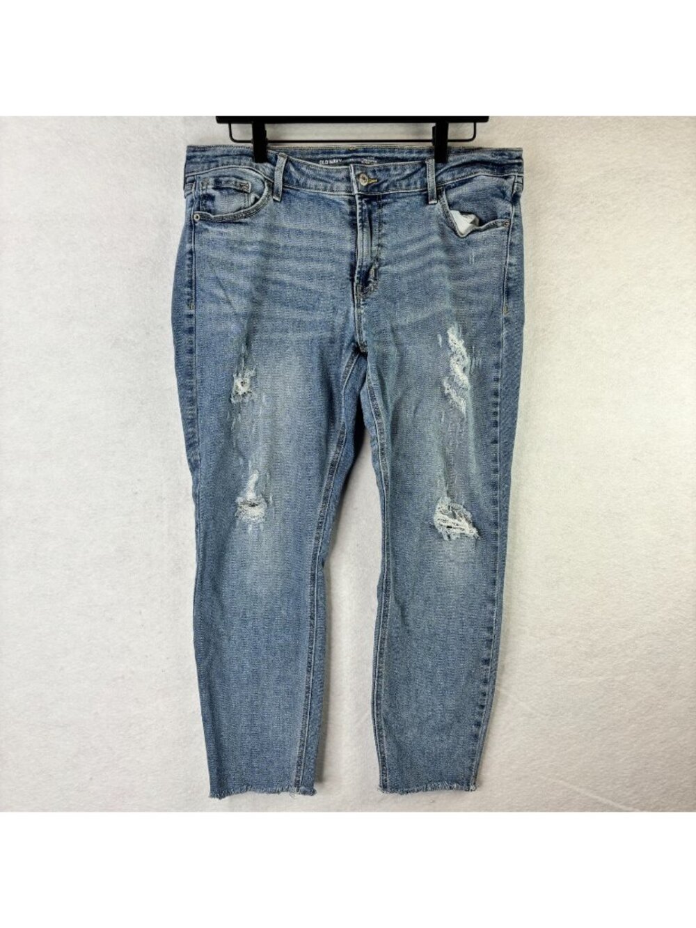 Old Navy Womens Sz 14 Mid Rise RockStar Super Skinny Blue Jeans Raw Ankle